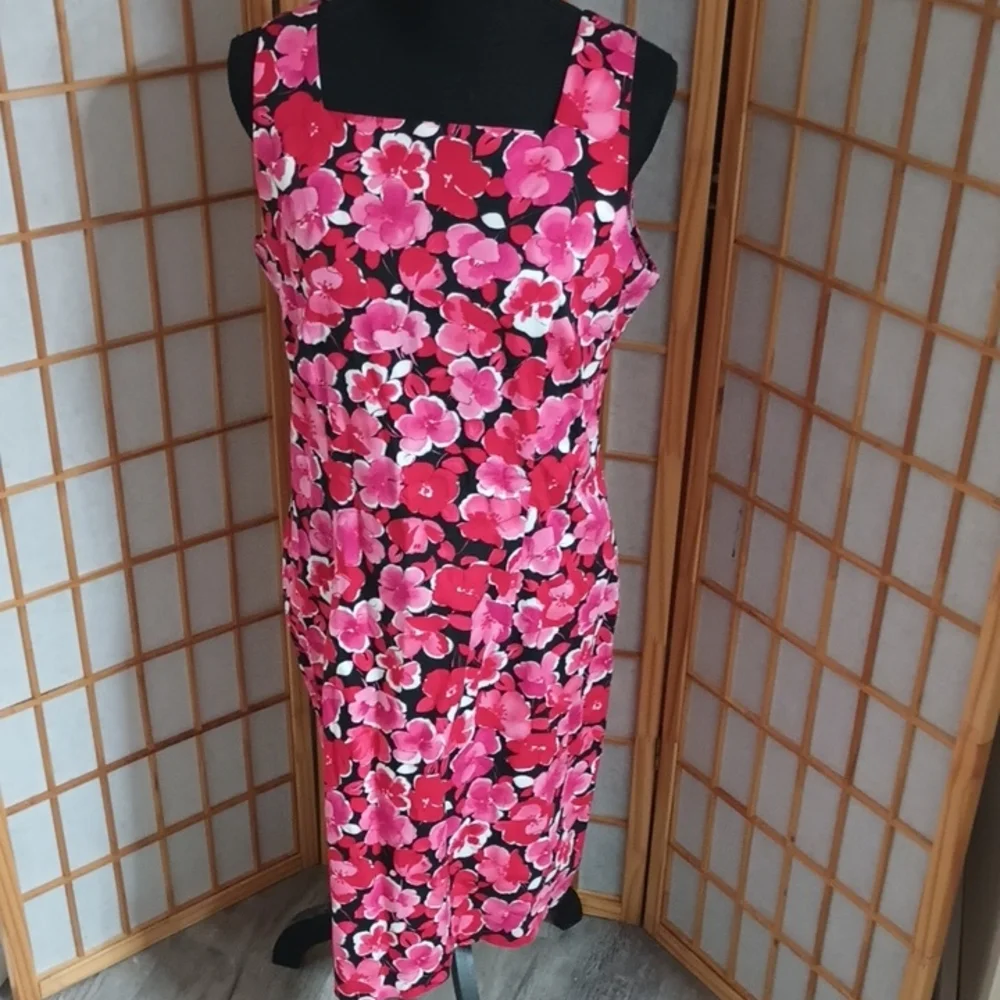 Sleeveless Black Red and Fuschia Floral Midi Dress by AGB Dress Size 16 - Picture 1 of 7